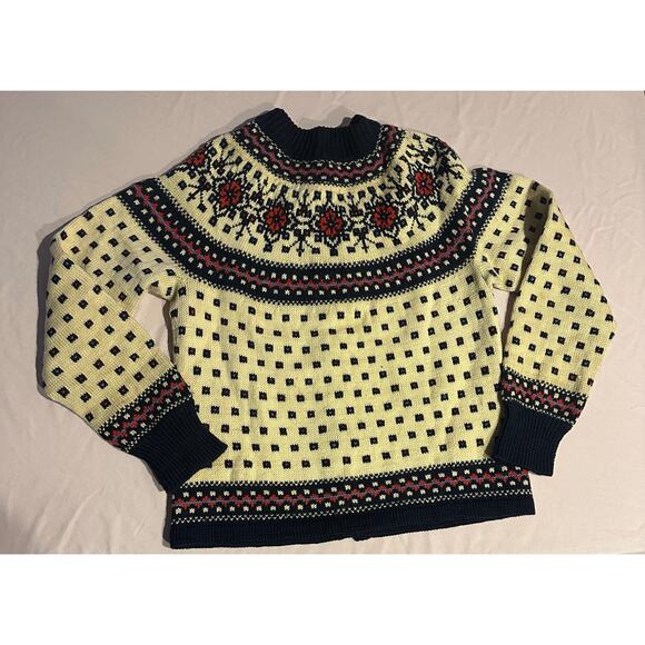 Paul Mage Hand Knit 100% Wool Danish Fair Isle Ski Sweater 1950s 1960s Vintage - Picture 2 of 8